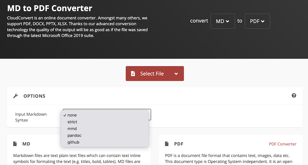Markdown to PDF conversion - CloudConvert